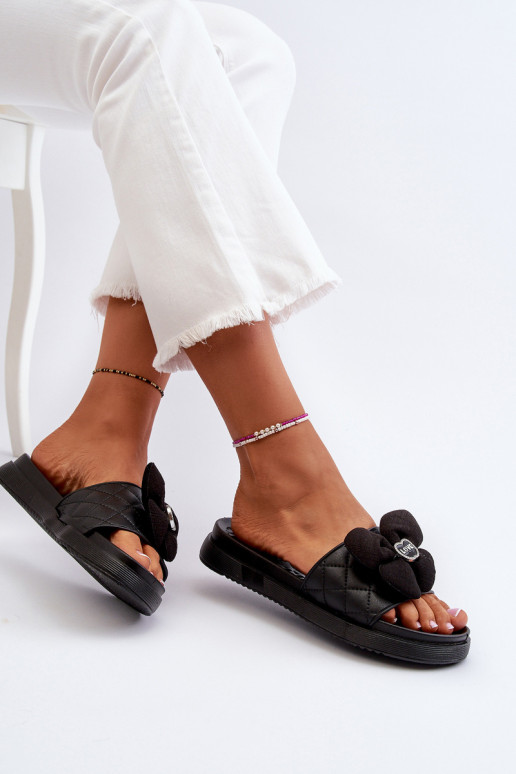 Chaussons pour femmes avec ornementsj Platformie couleur noir Cedrella