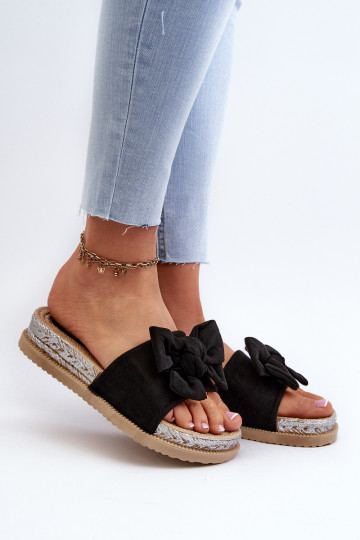 Aflia - Chaussons plateforme avec rubans - Noir