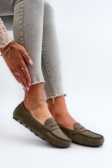 Mocassins pour femmes modèle classique en daim couleur kaki Glimris 2
