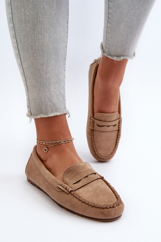 Mocassins pour femmes modèle classique en daim beige Glimris