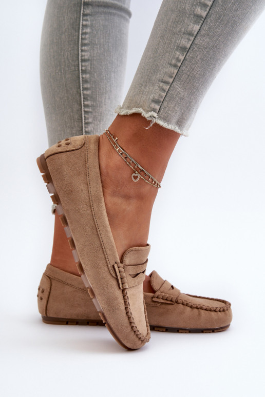 Mocassins pour femmes modèle classique en daim beige Glimris