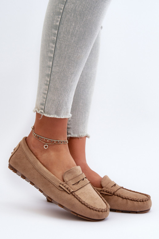 Mocassins pour femmes modèle classique en daim beige Glimris