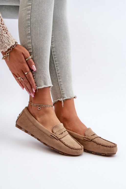 Mocassins pour femmes modèle classique en daim beige Glimris