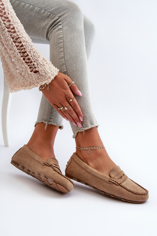 Mocassins pour femmes modèle classique en daim beige Glimris