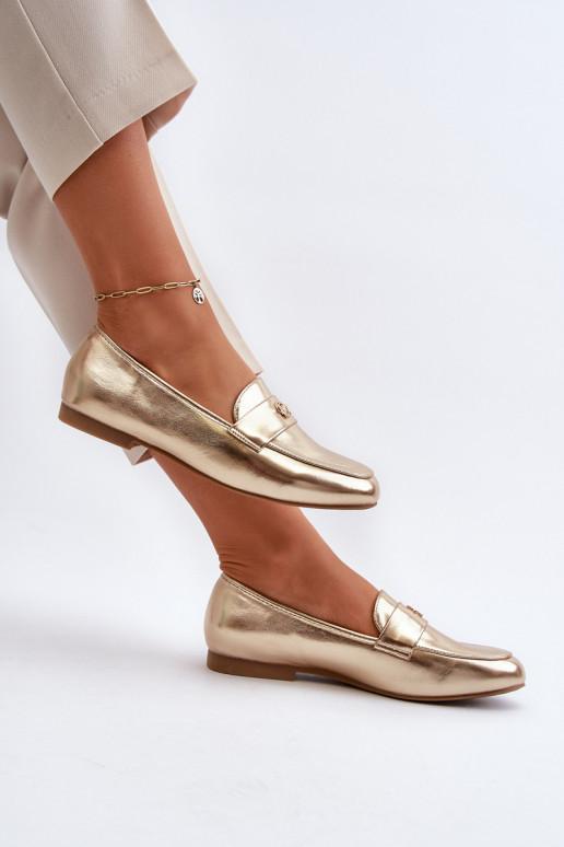 Damenmokassins mit weitem Absatz in Gold Sylvaine