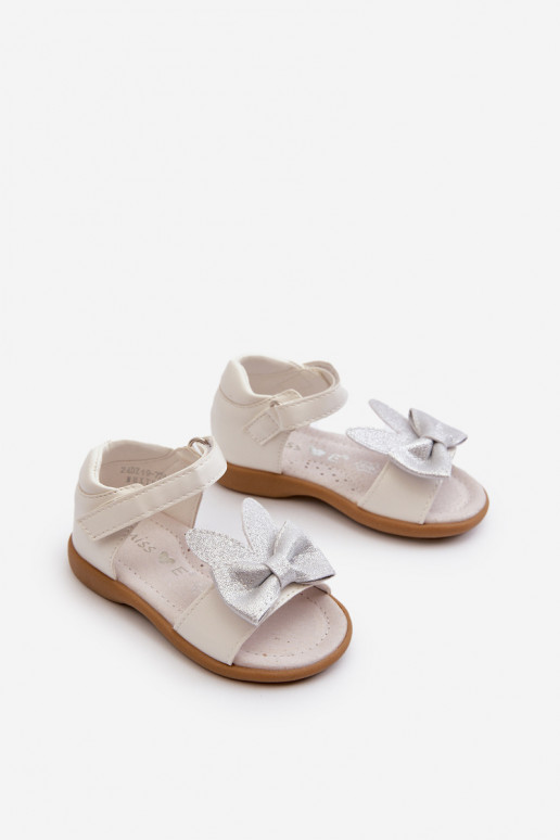 Sandales enfant à rubans avec attaches adhésives en Wistala blanc