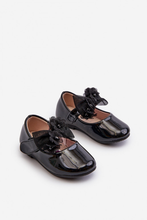 avec ballerines effet laqué Enfants avec attaches adhésives avec rubans en noir Olessa
