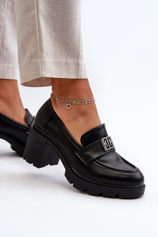 schoenen met een brede hak met ornamenten in de zwarte kleur Ranunca