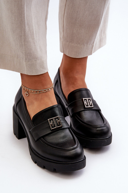 chaussures à talon large avec ornements de couleur noire Ranunca