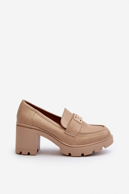 Schuhe mit breiten Absätzen und Ornamenten beige Ranunca