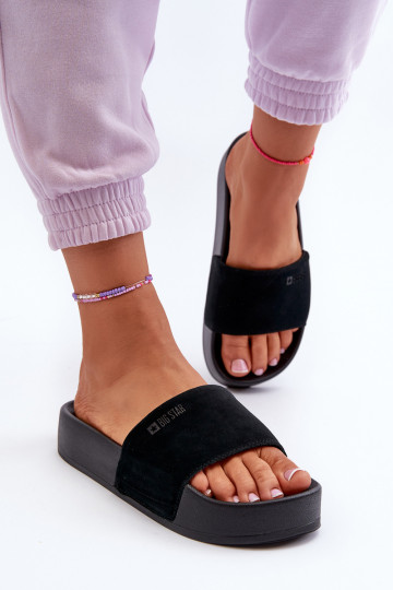 Slippers met een platform gemaakt van suède Big Star NN274A670 zwarte kleur