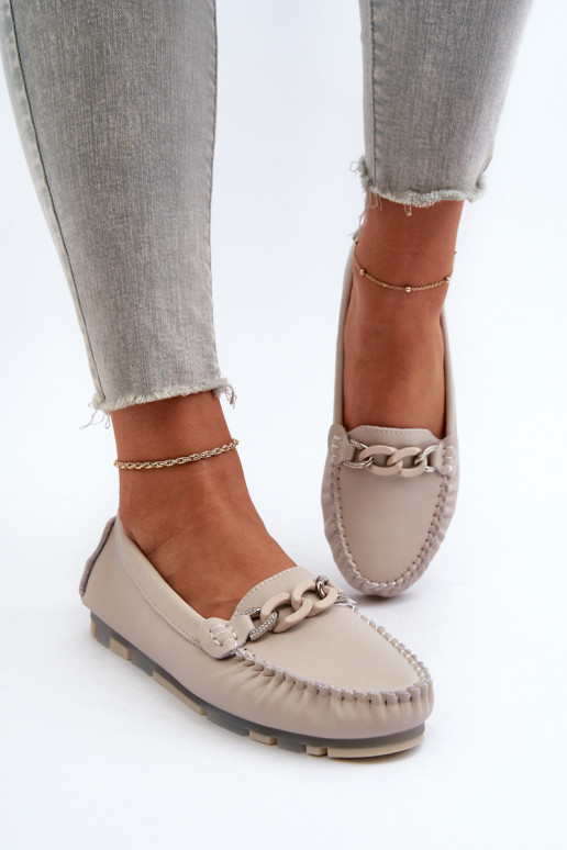 damesmocassins met ornamenten beige kleur S.Barski LR339