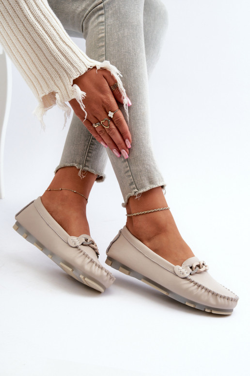 damesmocassins met ornamenten beige kleur S.Barski LR339