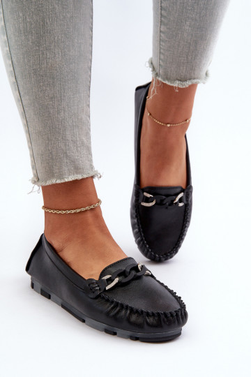 mocassins pour femmes avec ornements de couleur noire S.Barski LR339