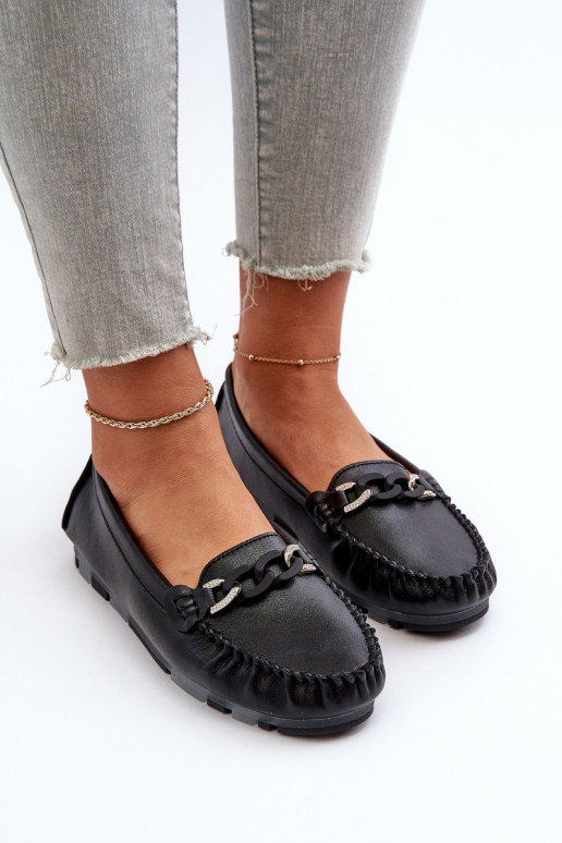 mocassins pour femmes avec ornements de couleur noire S.Barski LR339