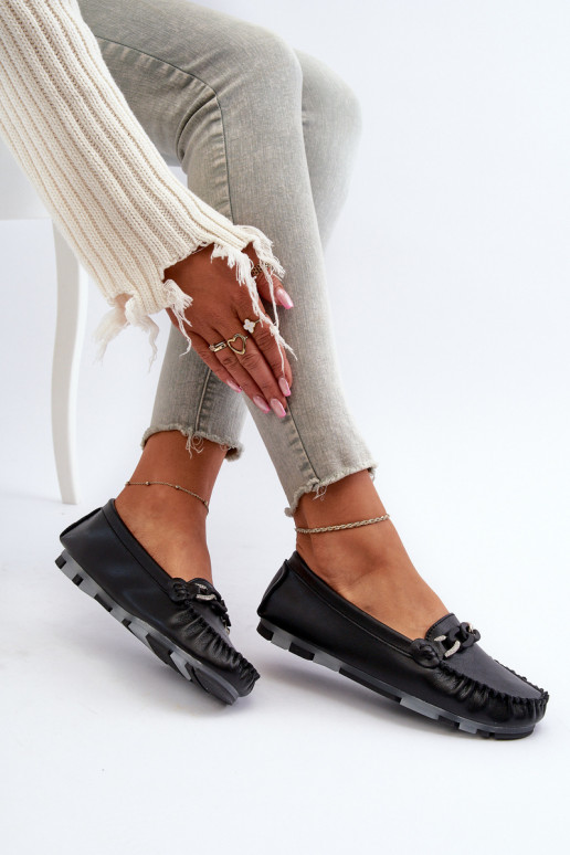 mocassins pour femmes avec ornements de couleur noire S.Barski LR339