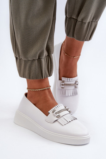 damesmocassins met platform in witte kleur S.Barski LR590