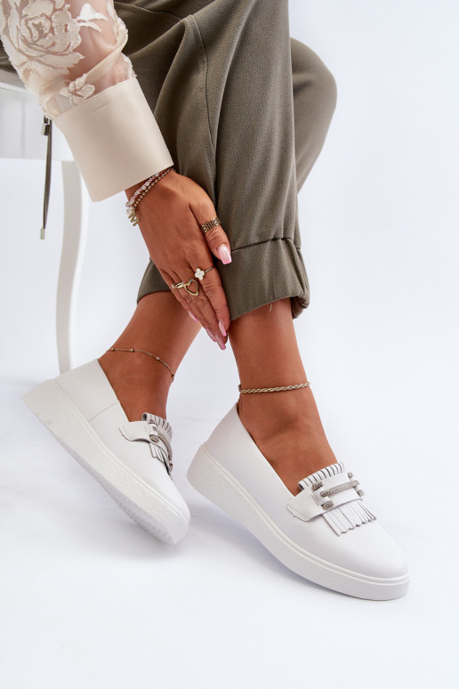 damesmocassins met platform in witte kleur S.Barski LR590 damesmocassins met platform in witte kleur S.Barski LR590