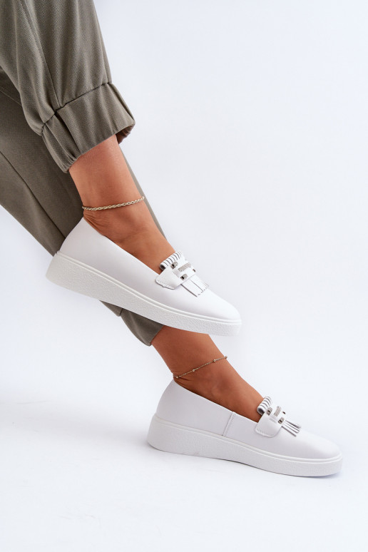 mocassins pour femmes avec plateforme de couleur blanche S.Barski LR590 mocassins pour femmes avec plateforme de couleur blanche S.Barski LR590