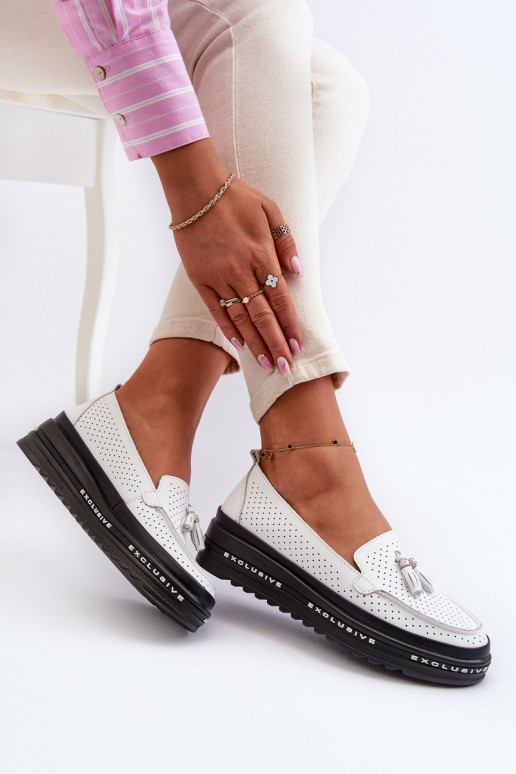 Mocassins pour femmes à semelle plaquée or de couleur blanche Assetnima