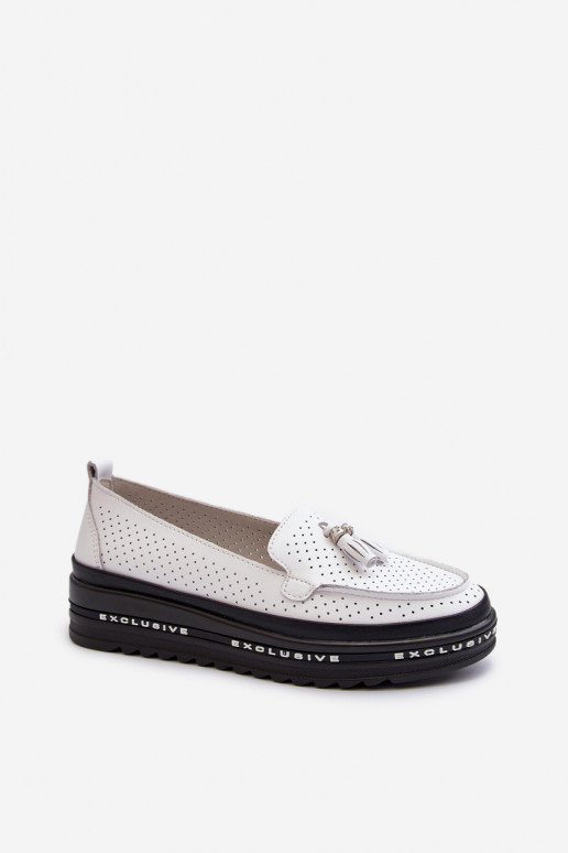 Mocassins pour femmes à semelle plaquée or de couleur blanche Assetnima