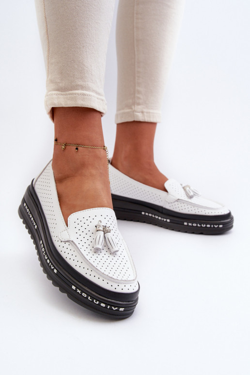 Mocassins pour femmes à semelle plaquée or de couleur blanche Assetnima