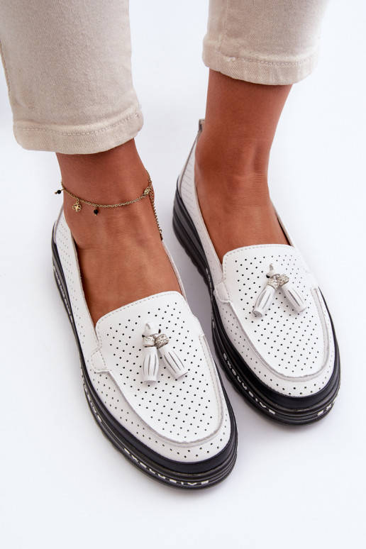 Mocassins pour femmes à semelle plaquée or de couleur blanche Assetnima