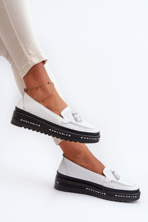 Mocassins pour femmes à semelle plaquée or de couleur blanche Assetnima