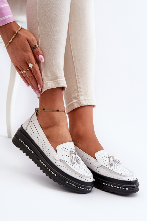 Mocassins pour femmes à semelle plaquée or de couleur blanche Assetnima
