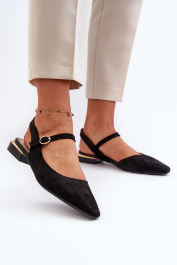 Sergio Leone SK831 Ballerines noires à talons bas et bout ouvert