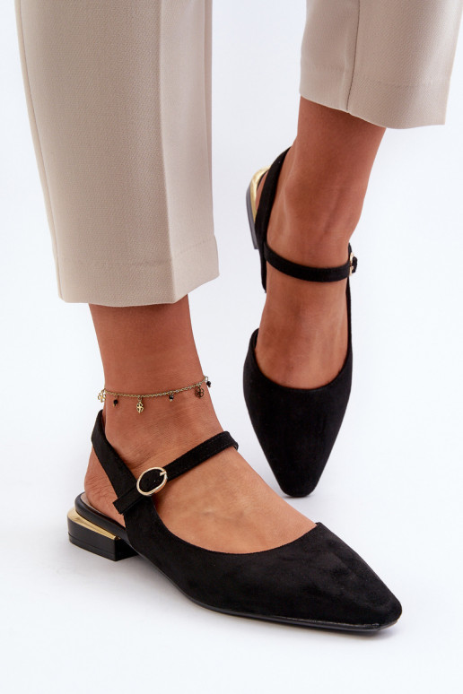 Sergio Leone SK831 zwarte ballerina's met lage hak en open teen