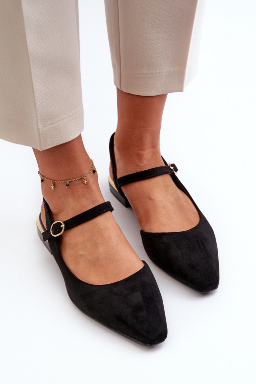 Sergio Leone SK831 zwarte ballerina's met lage hak en open teen