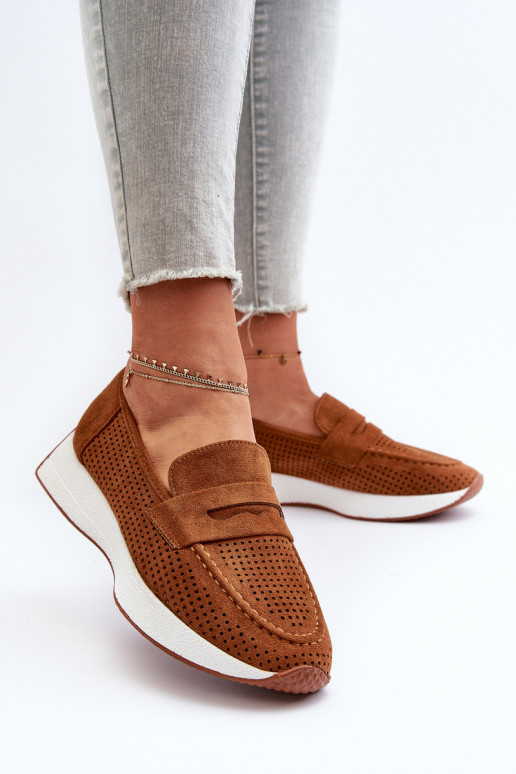 Mocassins pour femmes à semelle plaquée or en éco-daim de couleur marron Inesqua