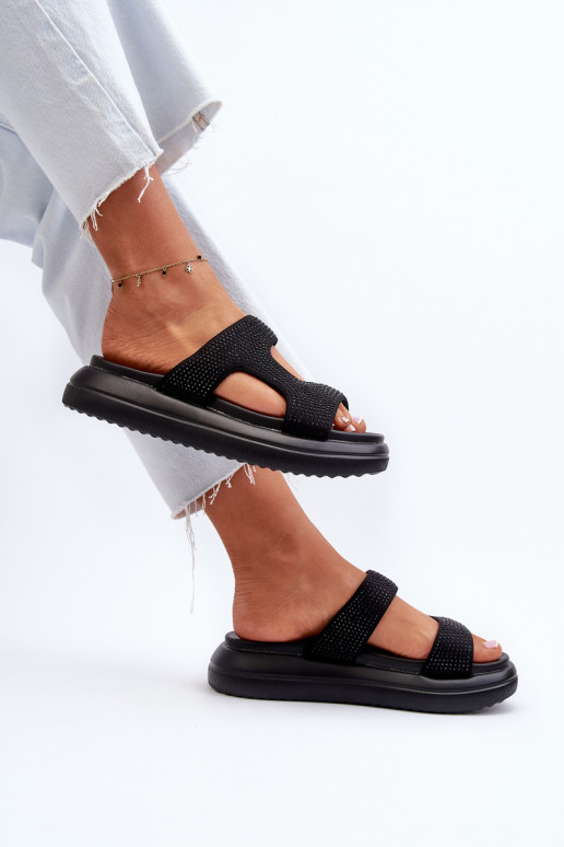 Tongs décorées pour femmes avec plateforme de couleur noire Jestella