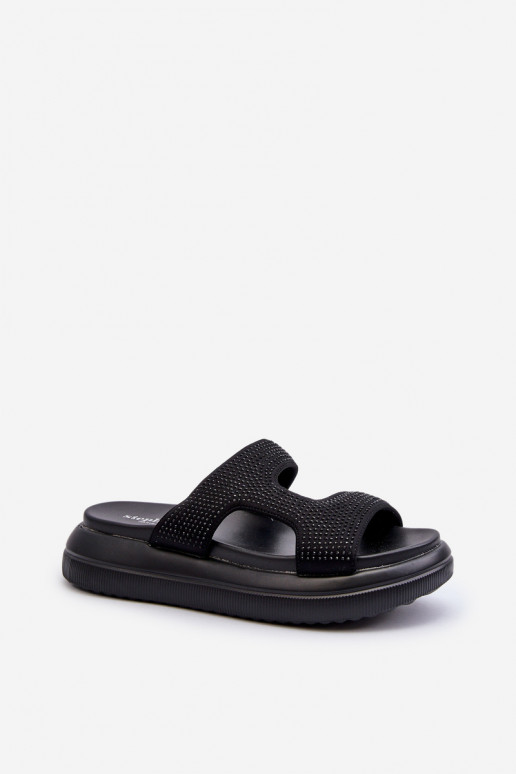 Tongs décorées pour femmes avec plateforme de couleur noire Jestella Tongs décorées pour femmes avec plateforme de couleur noire Jestella