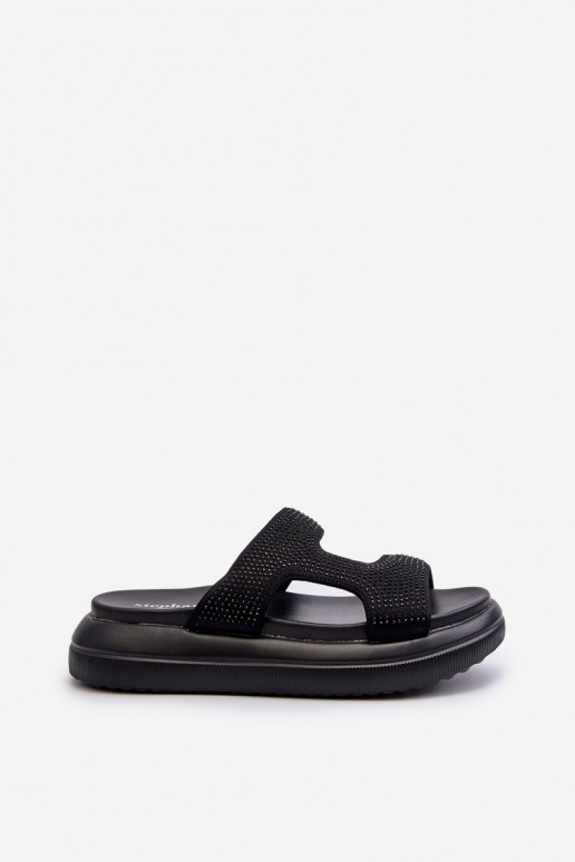 Tongs décorées pour femmes avec plateforme de couleur noire Jestella Tongs décorées pour femmes avec plateforme de couleur noire Jestella