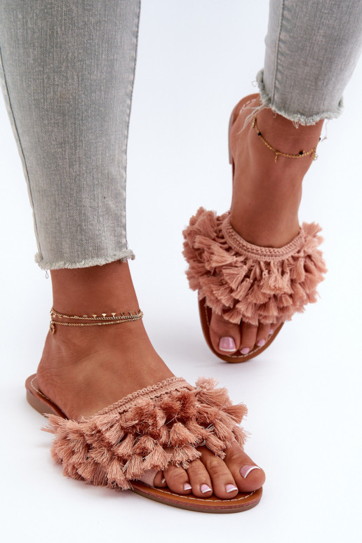 pieds plats Chaussons femme à franges rose Rialle