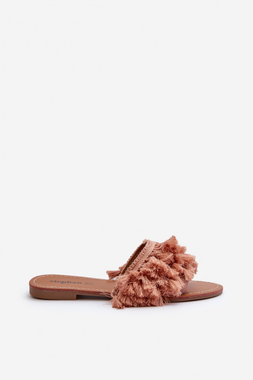 pieds plats Chaussons femme à franges rose Rialle