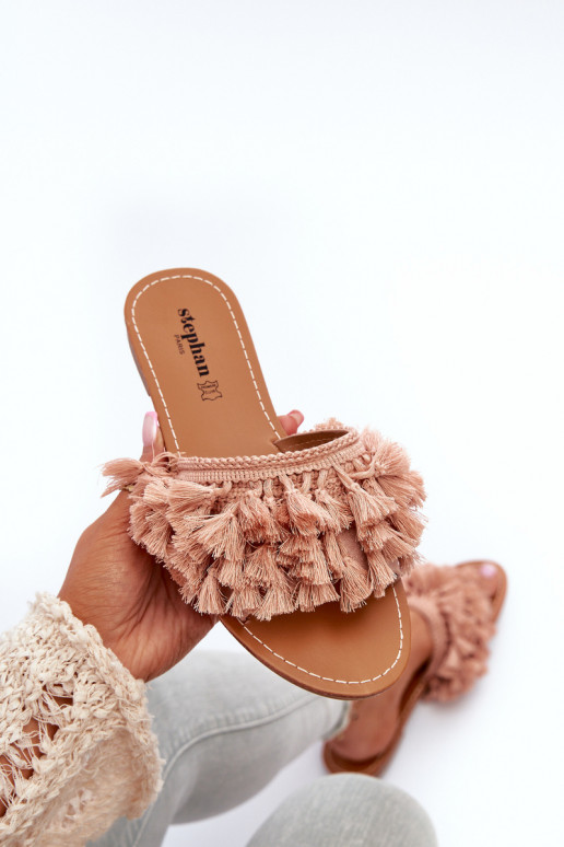 pieds plats Chaussons femme à franges rose Rialle