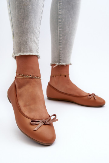 Ballerina's Eko met linten bruine kleur Sandelal