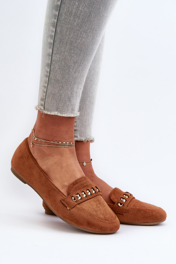 Mocassins brillants avec chaînes en Aredilla marron