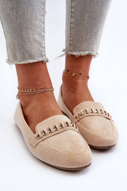 Mocassins scintillants avec chaînes en beige Aredilla Mocassins scintillants avec chaînes en beige Aredilla