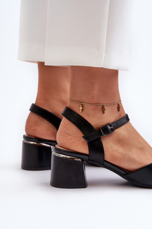 Sandales pour femmes à talon bas Eko Sergio Leone SK876 couleur noir