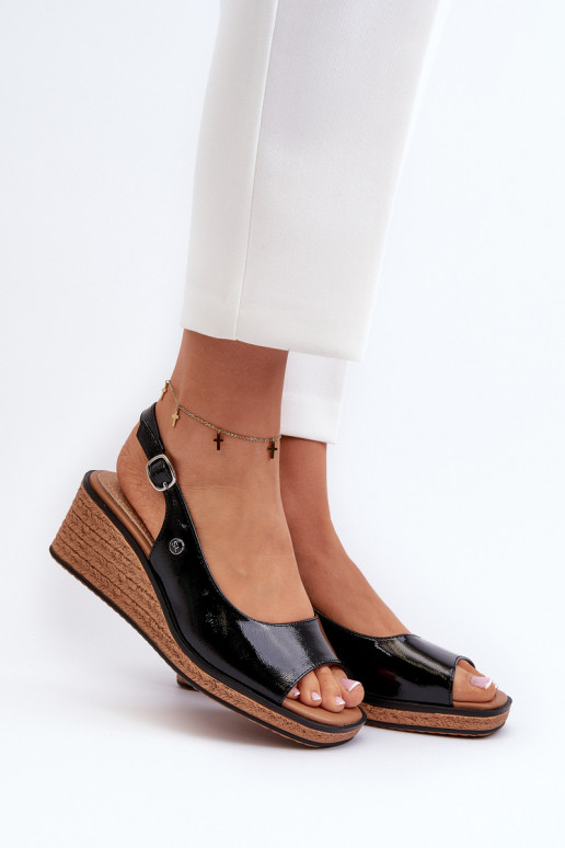 mit Lackeffekt Plateausandalen Sergio Leone SK301 schwarze Farbe mit Lackeffekt Plateausandalen Sergio Leone SK301 schwarze Farbe