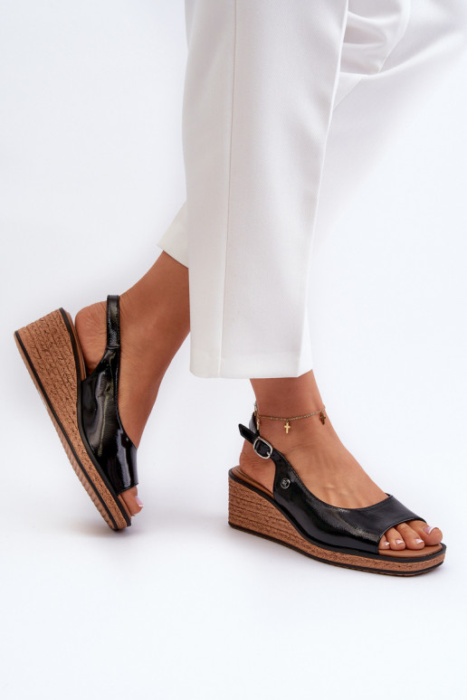 mit Lackeffekt Plateausandalen Sergio Leone SK301 schwarze Farbe mit Lackeffekt Plateausandalen Sergio Leone SK301 schwarze Farbe