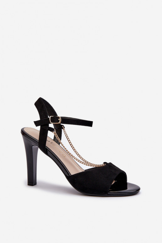 Sandales pour femmes à talons fins en éco-daim avec chaînes Sergio Leone SK925 en noir Sandales pour femmes à talons fins en éco-daim avec chaînes Sergio Leone SK925 en noir