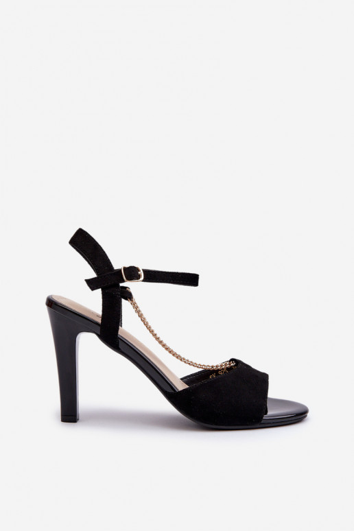 Damensandalen mit dünnem Absatz aus Öko-Wildleder mit Ketten Sergio Leone SK925 in Schwarz Damensandalen mit dünnem Absatz aus Öko-Wildleder mit Ketten Sergio Leone SK925 in Schwarz