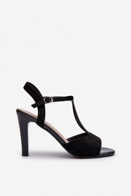 Damensandalen mit dünnem Absatz Ze Zdobionymi Paskami Sergio Leone SK924 schwarze Farbe Damensandalen mit dünnem Absatz Ze Zdobionymi Paskami Sergio Leone SK924 schwarze Farbe