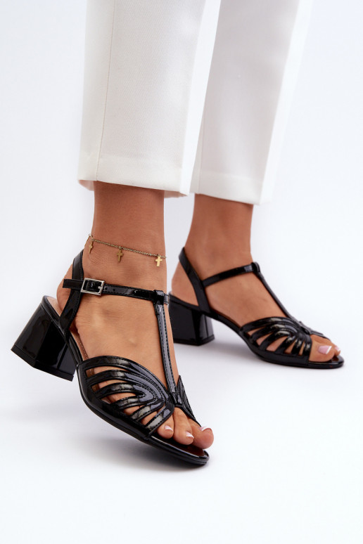 mit Lackeffekt Elegante hochhackige Sandalen Sergio Leone SK880 schwarze Farbe