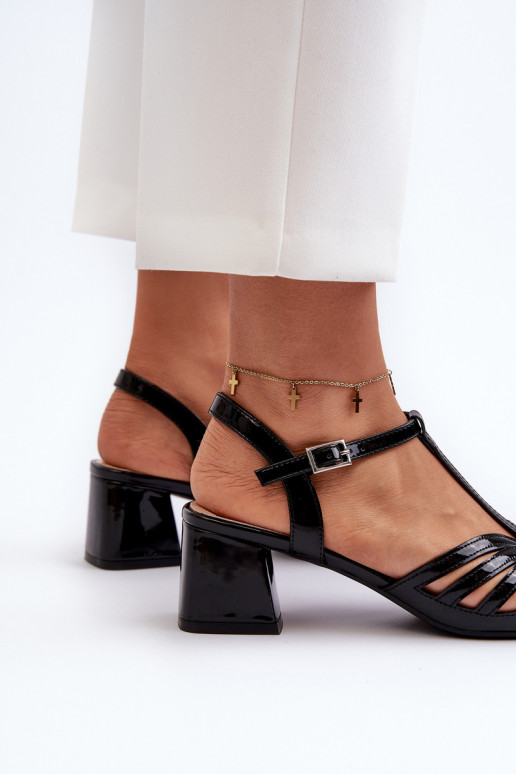 mit Lackeffekt Elegante hochhackige Sandalen Sergio Leone SK880 schwarze Farbe